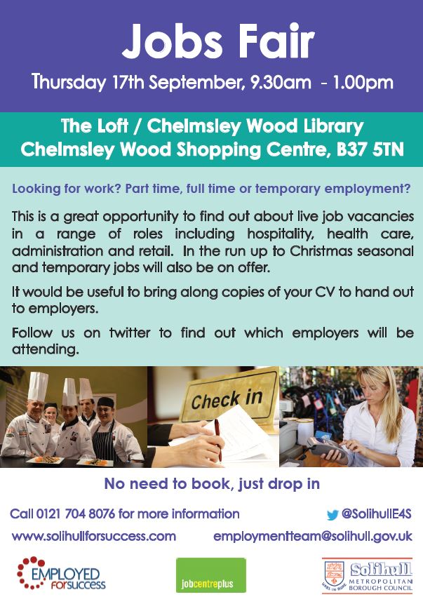 Solihull Jobs Fair Thursday 17th September 9.30am 1.00pm